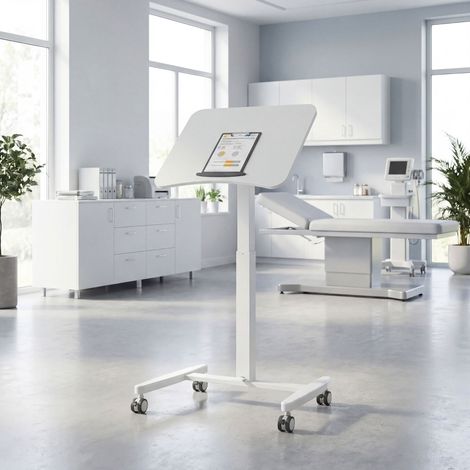 Escritorio Regulable en Altura con Tablero Inclinable y Ruedas, para Oficina en Casa, 60,5 × 52 × 75-114 cm (1/4)