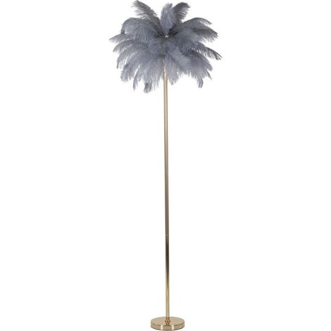 Lampada da terra Palm grigia in metallo dorato con piume di struzzo (1/5)