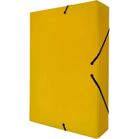 Chemise Cartonnée A4, Taille 34 x 24 cm, Épaisseur 7 cm, Pochette de Rangement pour Papiers Administratifs à Fermetures Élastiques, Boîte pour Archives (Dos de 7 cm, Jaune) (1/5)