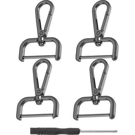 Lot de 4 Mousquetons à Pivot 360°, 38 mm (1 Pouce) - Anneau en D Détachable avec Tournevis - Crochet à Ressort en Alliage Résistant - Noir pour Sacs (1/5)