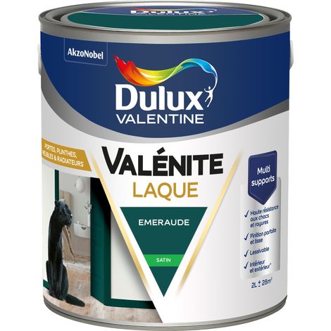 Dulux Valentine Peinture Laque Valénite Intérieur et Extérieur Multi-supports - Finition parfaite et lisse, Haute Résistance - Satin Emeraude 2 L