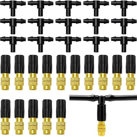 15 Pièces Buse D'atomisation en Cuivre Réglable, Pulvérisation en Laiton, Arroseurs, Avec T-Connecteur, Pour l'Irrigation D'Arrosage de Jardin (1/5)