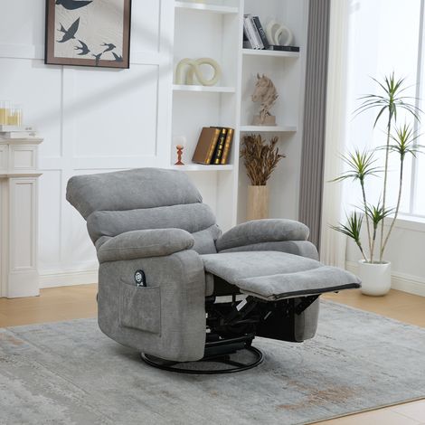 Fauteuil relax électrique pivotant à 360°, avec fonction massage et chauffe, dossier et repose-pieds réglables manuellement, ainsi que poches de rangement latérales, gris (1/5)
