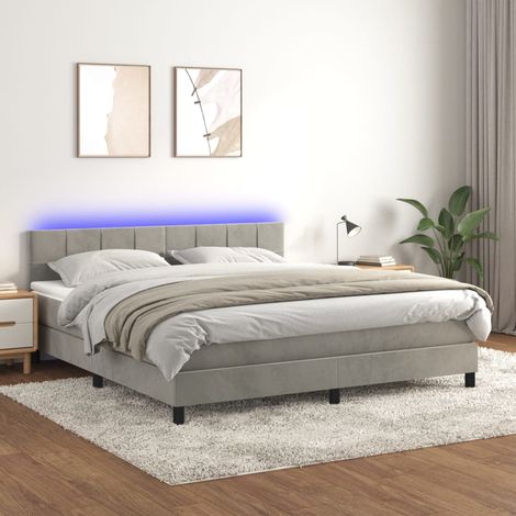 Lit Adulte - Sommier tapissier matelas et LED - Ensemble de lit tapissier - Chambre Intérieur - Gris clair 180x200 cm Velours XJDT268353 (1/5)