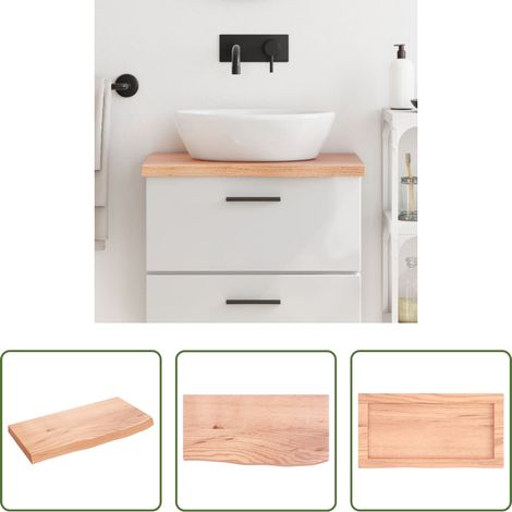 vidaXL Eichenholz Waschtischplatte - Waschtischplatte Hellbraun 60x30x(2-4) cm Massivholz Behandelt (1/5)