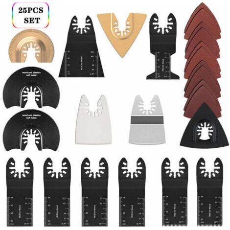 QORVA
-Outil Multifonction Saw Blades Accessoires Kit，25 Pcs Accessoires d'outils Oscillants Multifonctions Lame de scie universelle pour Fein Multimaster, Dremel, Bosch, Makita, Dewalt et plus encore