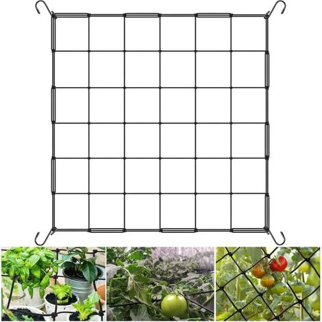 Filet de Culture pour Plantes Grimpantes 60 x 60cm - Treillis Jardin Élastique Noir avec 4 Crochets, Filet de Culture Élastique