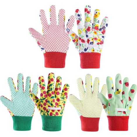 Guantes de jardinería para niños, 3 pares de guantes antideslizantes y transpirables para jardinería y bricolaje, cómodos y seguros, protegen las manos de tu hijo, S