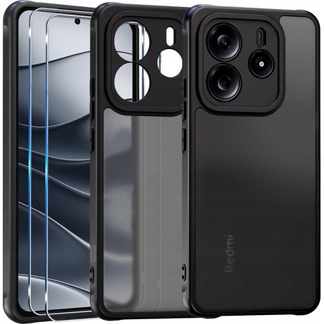 Funda negra mate para Xiaomi Redmi Note 14 4G + 2 protectores de pantalla de cristal (1/5)