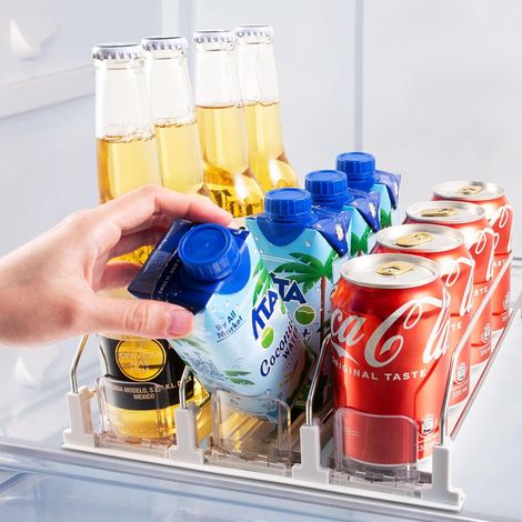 Distributeur Canette Frigo - 31CM Profondeur, 3 Rangées Rangement Frigo Canette Boisson pour Réfrigérateur, Range Canette Frigo pour 12 Canettes (1/5)