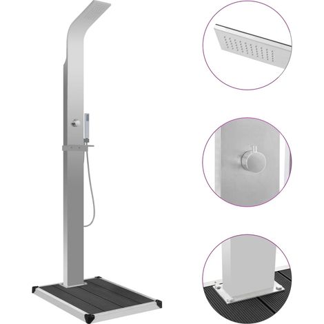 Douche d'extérieur avec receveur de douche WPC Acier inoxydable