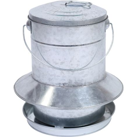 Mangeoire à trémie volailles métal galvanisé 9kg – Protection anti-pluie – Couvercle amovible – Anse de portage – Gaun