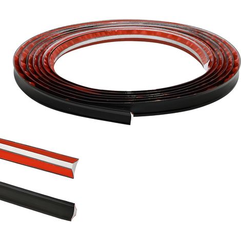 Bordure en PVC noir, plinthe, moulure, décoration murale en plastique, bande auto-adhésive, bande de calfeutrage, plinthe anti-moisissure (6 m, 12 mm x 9 mm) (1/5)