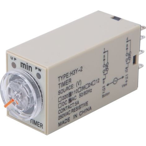 Relais temporisé H3Y-2 8 broches haute précision réglable pour appareils électroménagers et fournitures électriques, durée 0-5 minutes, 110 V CA (1/5)