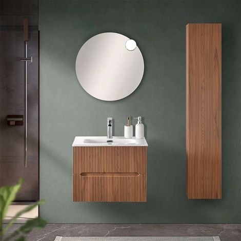 Mobile bagno sospeso cannettato 60 cm noce canaletto con lavabo Bali (1/5)