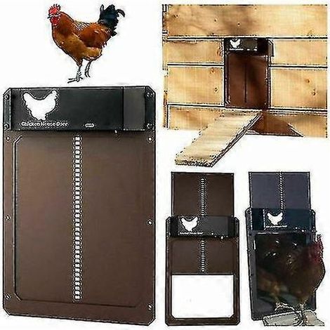 Porte automatique pour poulailler - Porte en plastique à piles pour petits animaux, avec grilles de ventilation, résistante aux intempéries et protection contre les prédateurs. (1/4)