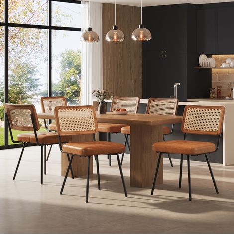 Sedia da pranzo in similpelle con schienale in rattan PE, 61 x 46 x 79 cm, marrone DESVIAE (1/5)