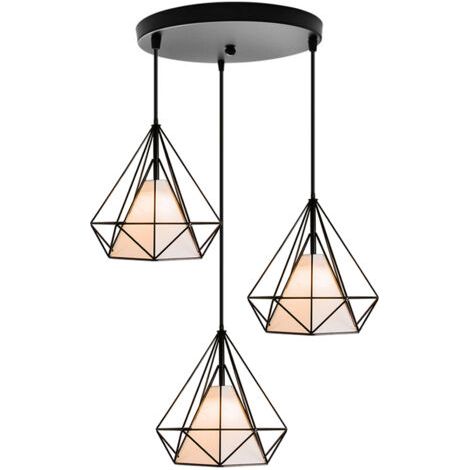 royaluxe- Plafonnier Vintage En Forme De Cage De Diamant 25CM 3 Lumières Lampe De Plafond En Fer Lustre De Restaurant, Bar, (Noir) (1/5)