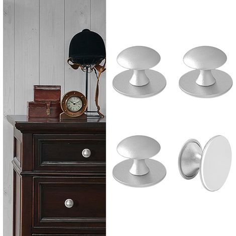 Lot de boutons de porte autocollants, couleur argentée, en acier inoxydable, pour tiroirs, portes de douche, armoires de toilette, portes vitrées installation sans perçage. (1/5)