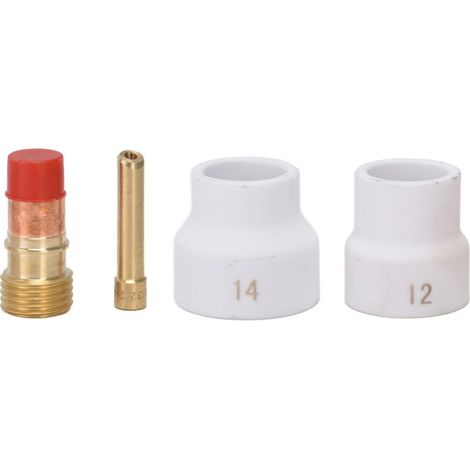 Kit di lenti a gas da 4 pezzi, ugello in ceramica bianca, connettore portaelettrodo a smusso corto, accessori per saldatura TIG per WP 17, 18, 26 (1/5)