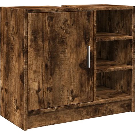 Mobiletto sottolavabo in rovere affumicato con finitura opaca contenitore 63 x 29 x 55 cm realizzato in legno composito finitura rovere affumicato 020049551