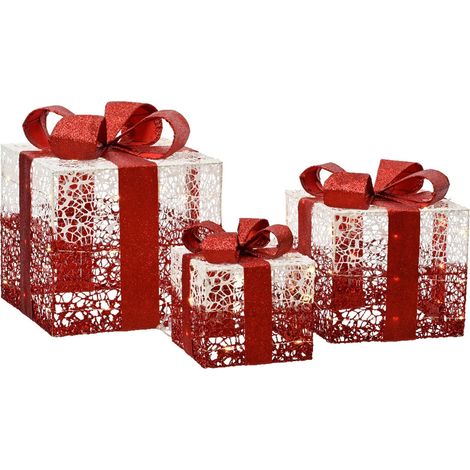 Lumineo Set 3 Giftbox Rosse di Natale con Luci LED Bianco Caldo (1/3)