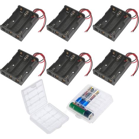 6PCS AA Support de Batterie, Noir Batterie Stockage Boite Coffre Support, AA Battery Holder Box Case, 3 x 1,5V