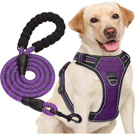 Harnais anti-traction pour chien de taille moyenne et grande, réglable, en tissu Oxford réfléchissant, facile à contrôler, avec une laisse robuste gratuite (1/5)