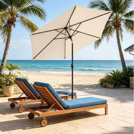 Parasol de balcon rond 292x247 cm avec lumière LED solaire, inclinable, en fer et polyester, beige (1/5)