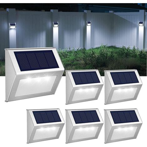 Lampe solaire d'extérieur, lampe de jardin solaire en acier inoxydable étanche, lumière décorative blanc froid - 6 pièces (1/5)