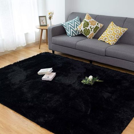 Tapis shaggy ultra doux pour salon et chambre, antidérapant, 200x290cm, noir (1/5)