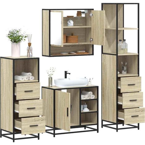 Juego de muebles de baño 4 pzas contrachapada roble sonoma vidaXL (1/5)