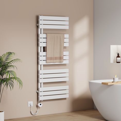 EMKE Elektrischer Handtuchheizkörper 132x60cm 800W Badheizkörper Handtuchtrockner mit Heizstab Sprachsteuerung Alexa/Google, 4 Modi, Fenstererkennung & Wochenprogramm Flachrohr Weiß