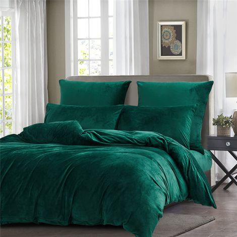 Parure de lit d'hiver en flanelle 200 x 220 cm En flanelle En peluche Vert foncé Chaude et moelleuse En polaire Velours cachemire Housse de couette 200 × 220 cm (1/5)