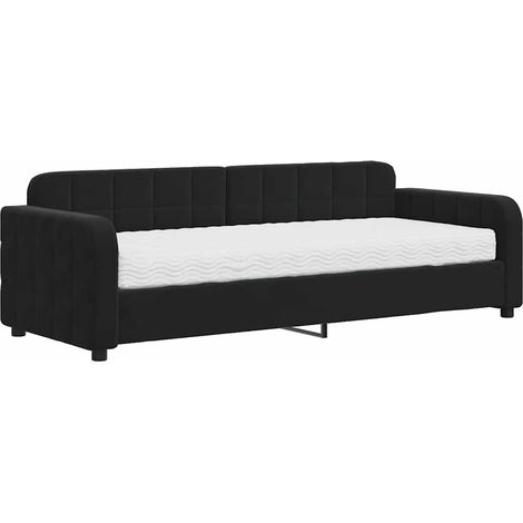Lit simple Lit adulte Lit de jour avec matelas noir 80x200 cm velours (1/5)