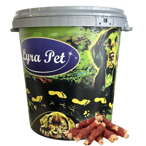 5 kg de rouleaux à mâcher Lyra Pet® au magret de canard naturel en bac de 30 L