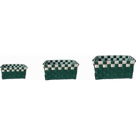 Trade Shop - 3er-Set rechteckige Badezimmer-Organizer-Körbe aus Stoff, grün/weiß, 59084 -