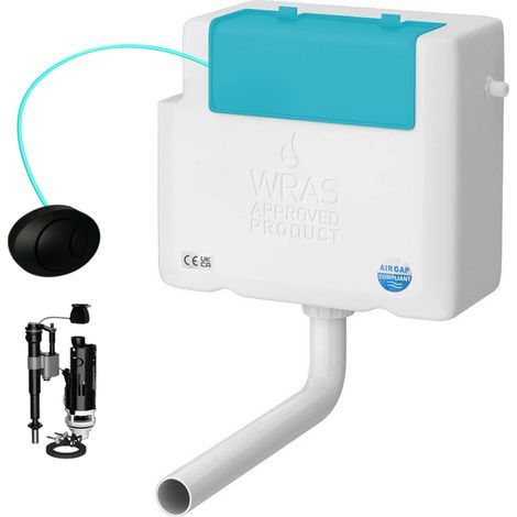Side Entry Concealed Toilet Cistern WC with Dual Flush Matt Black Push Button - Includes WRAS Internals & Pipe (1/3)