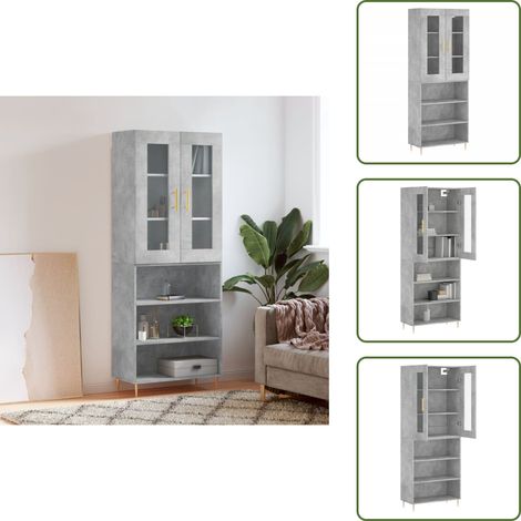 Buffet haut Gris béton 69,5x34x180 cm Bois d'ingénierie - Buffet Design Moderne - Meuble De Rangement - Armoire Élégante - Buffet Gris - Mobilier Salon (1/5)