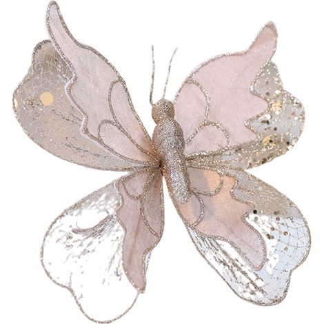 Ornement papillon en tissu étincelant pour décoration-Champagne