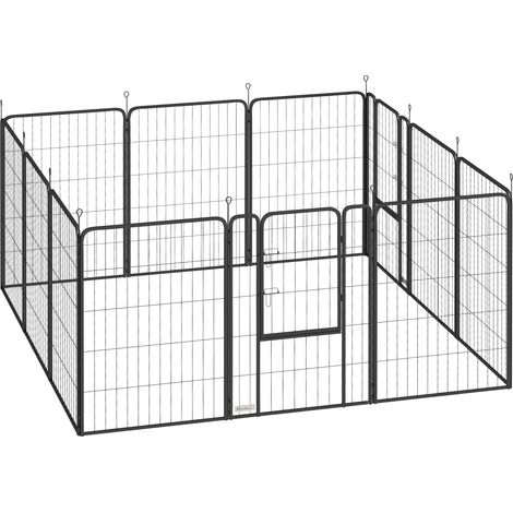 Recinto per Cani Pieghevole con 12 Pannelli 68x100 cm con Picchetti per Interni ed Esterni in Acciaio Nero (1/5)