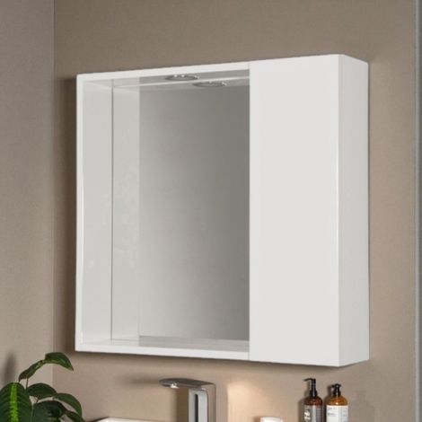 Specchiera bagno 60 cm 1 anta liscia e luce LED laccato Bianco Lucido (1/2)