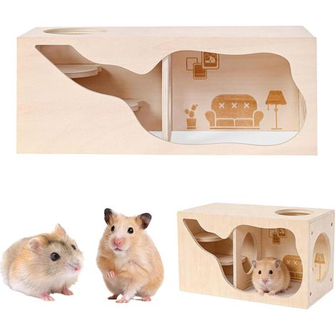 Wooden Hamster House, Wooden Guinea Pig House, Wooden House for Hamster, Hamster House for Gerbils, Hamster House, Suitable for Dwarf Hamsters, Gerbils and Mice. (1/5)