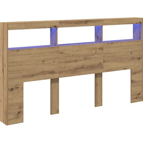 Testata letto con armadio e LED moderno contenitore 180 x 17 x 102 cm in legno ingegnerizzato rovere artigianale 020051951