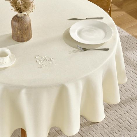 Nappe Ronde 160 cm de Diamètre en Aspect Lin Nappes Anti Taches,déperlante,Lavable Beige Tissu eleglant Decoration de Petite Table pour Printemps,Anniversaires,Mariage,Buffet,Extérieurs,Jardin (1/5)