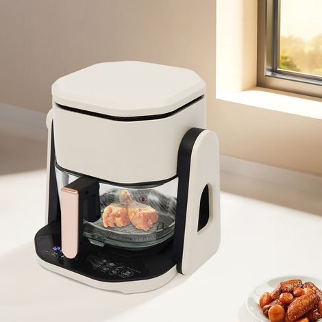 Friteuse à Air Chaud 4.5L, Airfryer avec Fenêtre Visible, 1200W, Écran Tactile LED, Panier Antiadhésif, Friteuse Sans Huile, Cuisson Vapeur, 50-200°C, Blanc