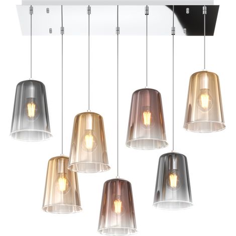 Sospensione Contemp. Rett. Shaded Metallo Cromo Vetro Multicolor 7 Luci E27 (1/3)