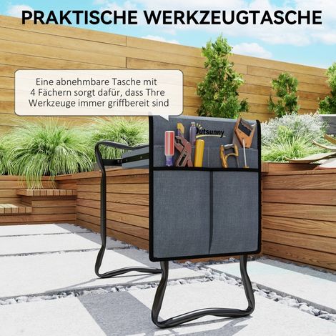 Banc à genoux pliable pour jardinage, tabouret de jardin avec coussin de genoux, pochettes à outils, charge max 150 kg, 58 x 28 x 49 cm, gris (1/5)