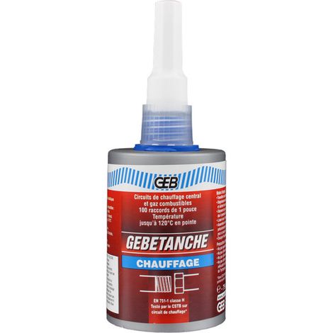 GEB – Résine anaérobie pour chauffage central – Flacon 75ml – Raccords coniques et cylindriques – Tenue à 90°C en continu