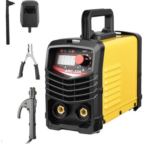 Soldadora de electrodos MMA, salida de 120 A, tecnología inversora IGBT, color amarillo. (1/2)